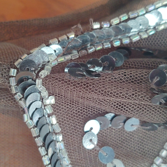 Mystere sheer spaghetti strap top. Beads and sequin design on front - Picture 5 of 7